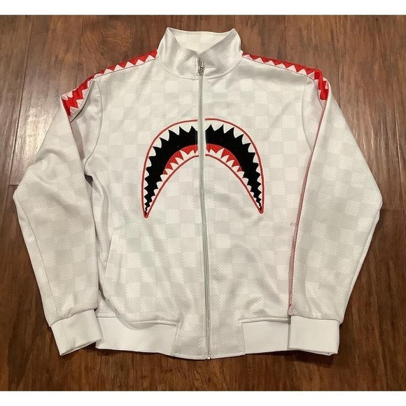 Other - Hudson Outerwear Shark Mouth Track Jacket White Plaid Mens Large Look